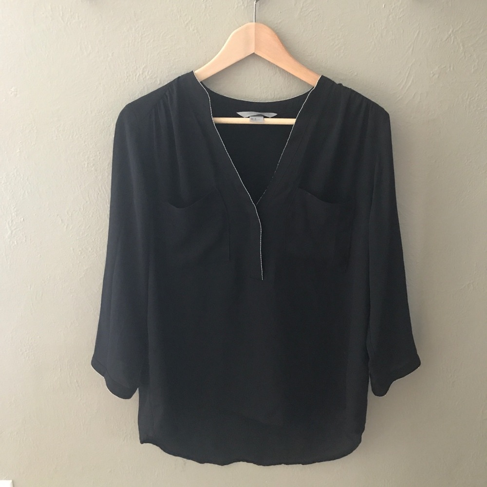 Black Blouse with Dainty Gol Detail on Neck